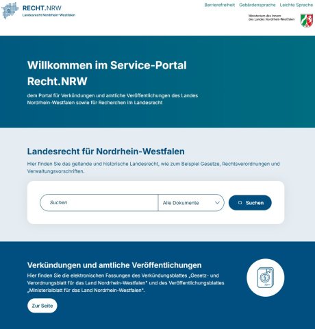Screenshot der Startseite Recht NRW