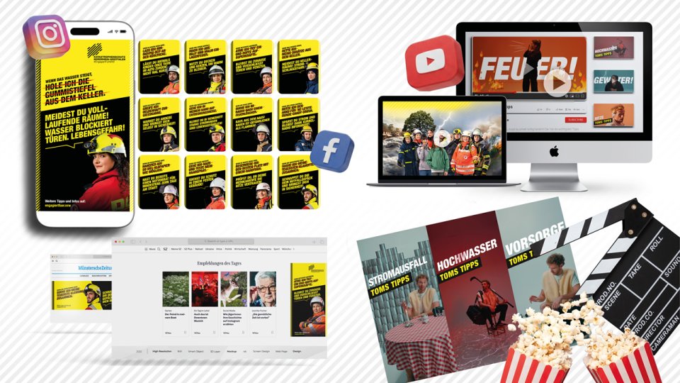 Die Kampagne "Bereit wie nie" in verschiedenen Situationen, z.B. auf Instagram oder auf YouTube.