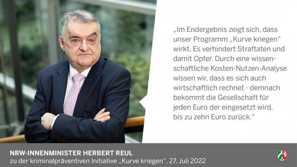 Minister Herbert Reul zur Initiative "Kurve kriegen": "Das Programm wirkt. Durch die Kosten-Nutzen-Analyse wissen wir, dass es sich auch wirtschaftlich rechnet."