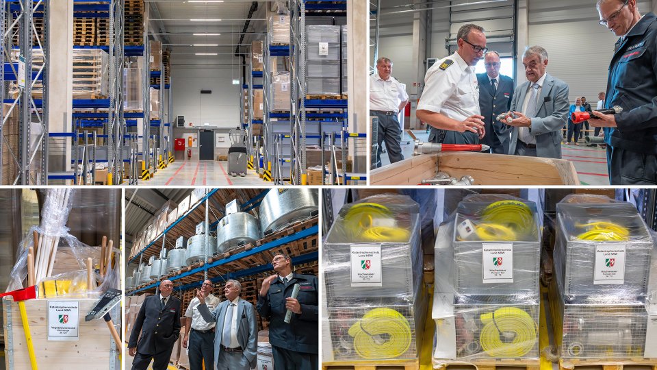 Bilder Katastrophenschutzlager, Minister Reul vor Ort