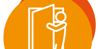 Icon Praktikum - eine Person schaut durch eine geöffnete Tür