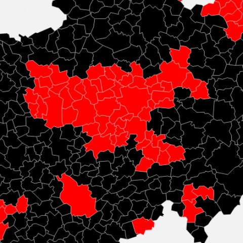 NRW Karte mit farbig markierten Wahlkreisen
