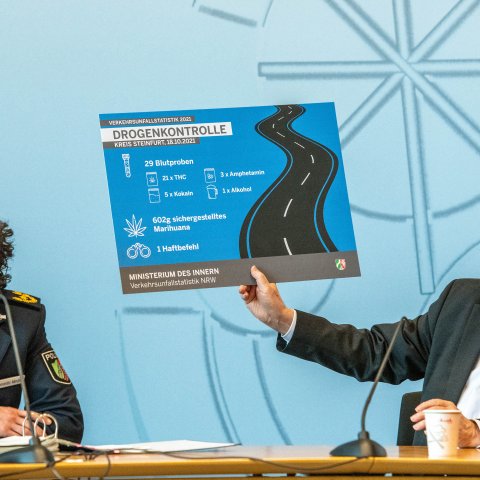 14.03.2022 Minister Herbert Reul und LPD'in Fernandez Mendez bei der Vorstellung der Verkehrsunfallstatistik NRW 2021